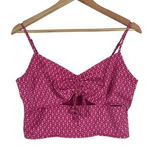 American Eagle Crop Top Womens M Pink Smocked Cutout Y2K Ruched Coquette Barbie